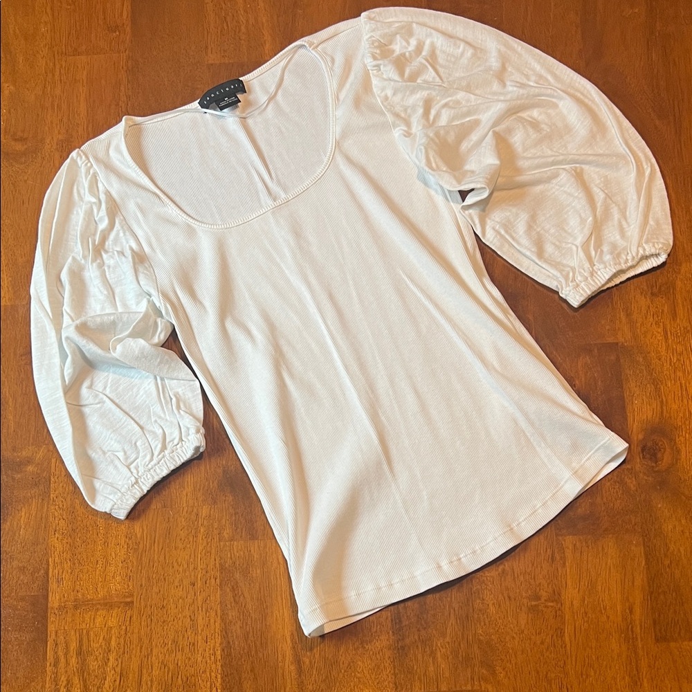 Sanctuary Cotton Ribbed 3/4 Contasting Sleeve Ivory Tank Size M